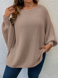 Maglione oversize da donna, lavorato a maglia, tinta unita, con maniche a pipistrello, taglio morbido