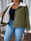 Giacca casual monopetto in pile con spalle a goccia, collo a contrasto, manica lunga, per donne taglie forti, adatta per autunno/inverno