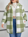 Giacca con cappuccio in finto pelliccia con colori e motivo a scacchi, casual, di taglia oversize, adatta per autunno/inverno
