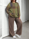 Set di felpe con collo a giro in stile casual con blocchi di colore, vestibilità morbida, adatti per l'autunno/inverno, taglie forti