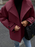 Cappotto casual oversize invernale da donna a doppio petto con collo a bavero, colore solido