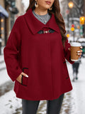 Abbigliamento invernale taglie forti per donna, cappotti per donna, abiti termici, cappotto elegante in lana a tinta unita con tasche e bottoni, manica lunga