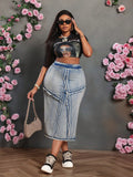 Gonna di jeans di taglia grande blu