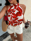 Camicia casual con stampa floreale, collo alla halter