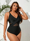Costume da bagno intero con pannello in rete per donne taglie forti, per l'estate
