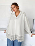 Camicetta da donna taglie forti, top primaverile, top da uscire, patchwork in pizzo