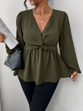 Camicia lunga con maniche lunghe, linea ad A, con nodo anteriore, stile casual minimalista