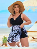 Tankini con gonna in rete e motivo floreale elegante, con spalline regolabili, taglie comode