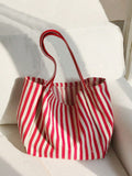 Borsa in tela stile retrò a righe, elegante e alla moda, con ampia capacità, spaziosa e polivalente, ideale per lavoro, scuola o gite fuori porta, borsa in tela per spiaggia