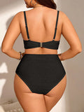 Set Costume da bagno e outfit da vacanza per donna taglie forti, in colore unito, con lacci incrociati regolabili sulla parte anteriore
