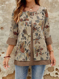 Camicia casual estiva con stampa floreale e patchwork, 2 in 1, per taglie comode