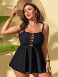 Tankini da donna taglie forti in tessuto traforato, stile canotta