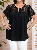 Camicetta casual da donna oversize con fiocco frontale e inserto in pizzo