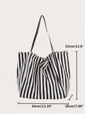 Borsa in tela stile retrò a righe, elegante e alla moda, con ampia capacità, spaziosa e polivalente, ideale per lavoro, scuola o gite fuori porta, borsa in tela per spiaggia