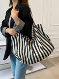 Borsa in tela stile retrò a righe, elegante e alla moda, con ampia capacità, spaziosa e polivalente, ideale per lavoro, scuola o gite fuori porta, borsa in tela per spiaggia