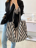 Borsa in tela stile retrò a righe, elegante e alla moda, con ampia capacità, spaziosa e polivalente, ideale per lavoro, scuola o gite fuori porta, borsa in tela per spiaggia