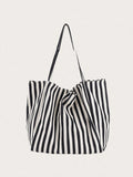 Borsa in tela stile retrò a righe, elegante e alla moda, con ampia capacità, spaziosa e polivalente, ideale per lavoro, scuola o gite fuori porta, borsa in tela per spiaggia