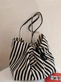 Borsa in tela stile retrò a righe, elegante e alla moda, con ampia capacità, spaziosa e polivalente, ideale per lavoro, scuola o gite fuori porta, borsa in tela per spiaggia