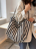 Borsa in tela stile retrò a righe, elegante e alla moda, con ampia capacità, spaziosa e polivalente, ideale per lavoro, scuola o gite fuori porta, borsa in tela per spiaggia