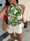 Camicia casual con stampa floreale, collo alla halter