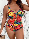 Costume da bagno intero con stampa floreale sexy, regolabile, taglie forti, dal design sfinitore e snellente per spiaggia, resort e vacanza