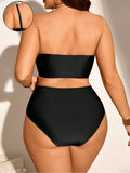 Set di costumi da bagno casual da donna taglie forti, a righe, con patchwork e spalline