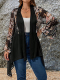 Cardigan lungo a maniche lunghe con motivo floreale in rete taglie forti