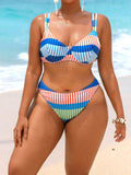 Set bikini senza ferretto da donna taglie forti, con stampa a linee geometriche, confezione da 2 pezzi