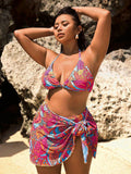 Set da bagno da donna taglie forti, 3 pezzi, con copricostume monospalla, imbottitura, stile sexy e spacco, adatto per vacanze in spiaggia e uso casual