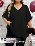 Camicia oversize con scollo a V, maniche a volant e spacco