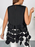 Blusa oversize alla moda con orlo rotondo e frangia, senza maniche