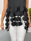 Blusa oversize alla moda con orlo rotondo e frangia, senza maniche