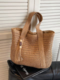 Nuova borsa a tracolla versatile alla moda, borsa da spiaggia e vacanza, design elegante e leggero in paglia intrecciata, stile bohémien, grande capacità