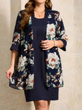 Set da donna taglie forti: Giacca in chiffon e Vestito lavorato a maglia