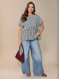 Camicia a maniche corte casual comoda e spaziosa di moda in quadri , taglia grande