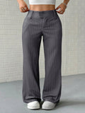 Pantaloni larghi a vita alta, casual e versatili, a righe, morbidi e ampi, per taglie comode