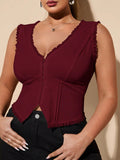 Top senza maniche bianco in pizzo effetto patchwork per taglie forti