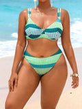 Set bikini senza ferretto da donna taglie forti, con stampa a linee geometriche, confezione da 2 pezzi