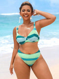 Set bikini senza ferretto da donna taglie forti, con stampa a linee geometriche, confezione da 2 pezzi