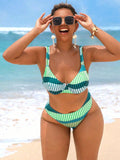 Set bikini senza ferretto da donna taglie forti, con stampa a linee geometriche, confezione da 2 pezzi