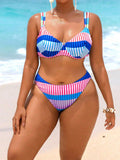Set bikini senza ferretto da donna taglie forti, con stampa a linee geometriche, confezione da 2 pezzi