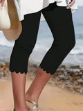 Leggings casual elasticizzati per taglie forti, in colore solido in maglia  con fondo asimmetrico