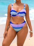 Set bikini senza ferretto da donna taglie forti, con stampa a linee geometriche, confezione da 2 pezzi