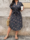Vestito casual con stampa floreale e scollo a serratura, taglie comode