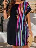 Vestito oversize estivo con maniche a pipistrello, fit ampio, a contrasto di colore