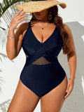 Costume da bagno intero con pannello in rete per donne taglie forti, per l'estate