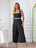 Tuta da donna con patchwork in pizzo di taglie comode, senza maniche, con bretelle regolabili