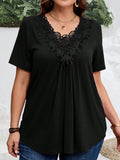 Maglietta casual oversize a maniche corte con toppe ricamati di colore unito