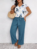 2 pezzi/set Completo donna con maglietta stampata e pantaloni di taglia comoda