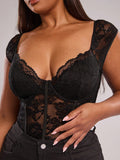 Body nero a maniche corte per donne taglia curvy, top sexy ed elegante,